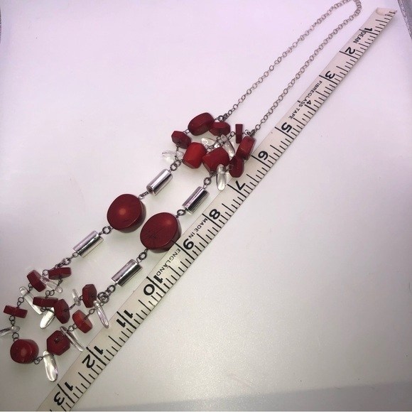 VINTAGE Sterling Coral & Rock Crystal Chunky Statement Necklace 23” - Picture 10 of 10